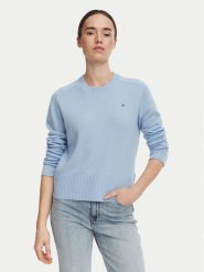 Tommy Hilfiger Sweter WW0WW51432 Niebieski jasny Regular Fit. Niebieskie swetry nierozpinane damskie Tommy Hilfiger, xl, bez wzorów, z wełny, bez kołnierzyka, bez ramiączek. Za 649.99 zł.