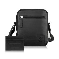 Saszetka męska na ramię AY-27 i etui na karty AY-16 zestaw upominkowy Paolo Peruzzi ZUP-155-BL. Czarne saszetki i nerki męskie bez wzorów, ze skóry. Za 189.00 zł.