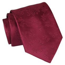 Krawat - ALTIES - Czerwień, Faktura w Kwiaty. Czerwone krawaty i muchy Alties, bez wzorów, z tkaniny, eleganckie. Za 49.00 zł.
