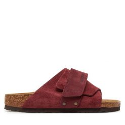 Klapki Birkenstock. Czerwone klapki damskie Birkenstock, bez wzorów, bez obcasa, bez zapięcia. Za 619.99 zł.