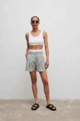 Eleganckie szorty z wiskozą w kolorze SZARYM - ORIO-XL. Szare szorty damskie Marsala, bez wzorów, z bawełny, eleganckie. Za 319.90 zł.