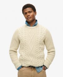 Superdry Jacob Cable Knit Jumper – sweter w warkocze, luźny krój. Brązowe swetry męskie Superdry, xl, z aplikacjami, z jeansu, klasyczne, bez kołnierzyka, bez ramiączek. Za 423.85 zł.