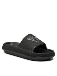 Guess Klapki E4GZ27 WG5X0 Czarny. Czarne klapki damskie Guess, z aplikacjami, z tworzywa sztucznego, bez obcasa, bez zapięcia. Za 189.99 zł.