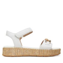 Sandały Tamaris. Białe sandały damskie Tamaris, bez wzorów, bez obcasa, na koturnie, bez zapięcia. Za 269.99 zł.