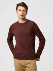 MESKI SWETER WRANGLER KNIT SWEATER MAHOGANY 112371538. Swetry męskie Wrangler, m, bez wzorów, bez kołnierzyka, bez ramiączek. Za 159.99 zł.
