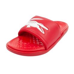 Klapki Męskie Croco Dualiste. Czerwone klapki męskie Lacoste, bez wzorów, z gumy, z otwartym noskiem, bez zapięcia. Za 368.99 zł.
