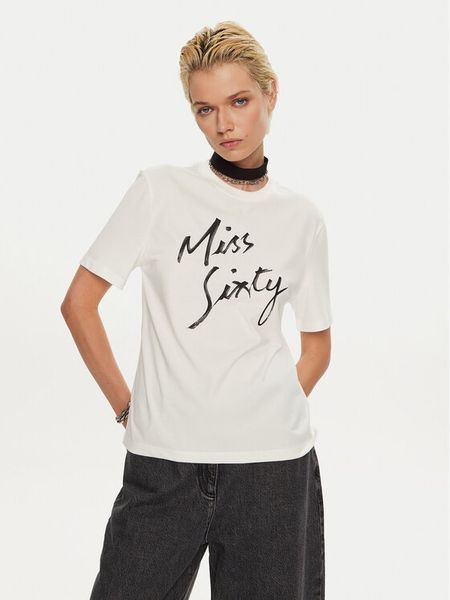 Miss Sixty T-Shirt 6L3SJ3780000 Biały Regular Fit. Białe t-shirty damskie Miss Sixty, l, bez wzorów, z bawełny, bez kołnierzyka, bez ramiączek. Za 179.99 zł.