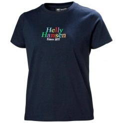 Koszulka sportowa damska Helly Hansen Core Graphic. Niebieskie koszulki sportowe damskie Helly Hansen, bez wzorów, z bawełny, bez ramiączek, trekkingowe. Za 245.00 zł.