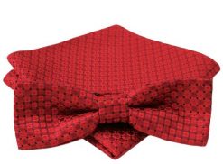 Czerwona Mucha w Drobną Kratkę + Poszetka, Męska. Czerwone krawaty i muchy Alties, bez wzorów, eleganckie. Za 54.00 zł.
