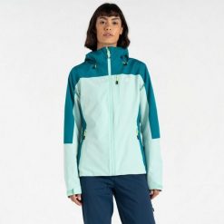 Kurtka przeciwdeszczowa damska Mountain Series. Zielone kurtki sportowe damskie Dare 2B, bez wzorów, z materiału, bez ramiączek, bez kaptura, trekkingowe. W wyprzedaży za 142.49 zł.