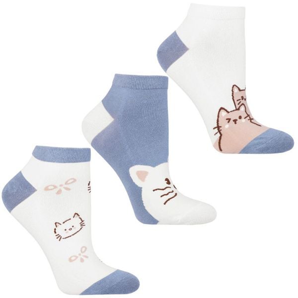 Niebieskie Damskie Skarpetki Kotki Moraj 3 Pary. Niebieskie skarpetki damskie Moraj, bez wzorów. Za 29.99 zł.