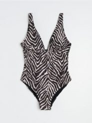 Jednoczęściowy strój kąpielowy w zeberkę - wielobarwny. Stroje kąpielowe damskie Sinsay, l, bez wzorów. Za 59.99 zł.