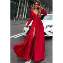 Sukienka OPHELIA RED. Czerwone sukienki damskie Sukienka OPHELIA RED, l, bez wzorów, bez kołnierzyka, bez ramiączek. W wyprzedaży za 139.00 zł.