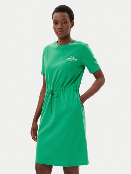 Tommy Hilfiger Sukienka codzienna WW0WW45529 Zielony Regular Fit. Zielone sukienki damskie Tommy Hilfiger, na co dzień, xs, bez wzorów, z bawełny, bez kołnierzyka, bez ramiączek, proste. Za 219.99 zł.