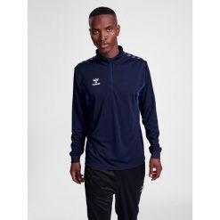 Bluza dresowa 1/2 zip Hummel Authentic. Niebieskie bluzy męskie Hummel, bez wzorów, z dresówki, sportowe, bez ramiączek, bez kaptura. Za 218.30 zł.