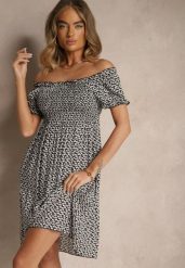 Czarna Sukienka Hiszpanka z Wiskozy z Kwiatowym Wzorem Mevandra. Czarne sukienki damskie Renee, na co dzień, m, bez wzorów, z wiskozy, eleganckie, bez kołnierzyka, bez ramiączek, mini, kopertowe. Za 39.99 zł.