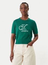 Calvin Klein Jeans Sweter LV047F356G Zielony Regular Fit. Zielone swetry nierozpinane damskie Calvin Klein Jeans, l, bez wzorów, z bawełny, bez kołnierzyka, bez ramiączek. Za 409.99 zł.