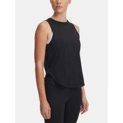 Koszulka Damska Bez Rękawów Under Armour Sportowa Treningowa. Czarne koszulki sportowe damskie Under Armour, bez wzorów, bez zapięcia, na fitness i siłownię. Za 199.99 zł.