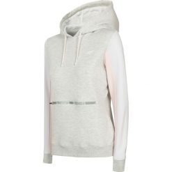 Bluza damska BLD006 - chłodny jasny szary melanż. Szare bluzy damskie 4F, bez wzorów, z dzianiny, bez ramiączek, z kapturem. W wyprzedaży za 99.99 zł.