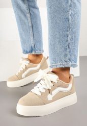 Ciemnobeżowe Sneakersy Kultowe Tenisówki na Grubej Podeszwie Nurisora. Brązowe trampki i tenisówki damskie Renee, bez wzorów, z jeansu, bez zapięcia. Za 79.99 zł.