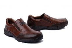 RIEKER 03354-26 brown, półbuty męskie. Brązowe półbuty męskie Rieker, bez wzorów, bez obcasa, bez zapięcia. Za 399.90 zł.
