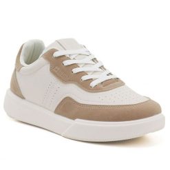 Półbuty sportowe damskie sneakersy kremowe Big Star UU274275. Białe obuwie sportowe damskie BIG STAR, bez wzorów, ze skóry ekologicznej, bez zapięcia, trekkingowe. Za 149.99 zł.