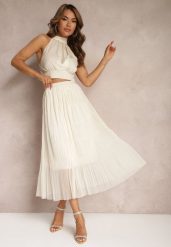 Jasnobeżowa Rozkloszowana Spódnica z Tiulu Wykończona Gumką w Pasie Risshara. Brązowe spódnice damskie Renee, na co dzień, l, bez wzorów, z tiulu, eleganckie, midi, dopasowane. Za 44.99 zł.