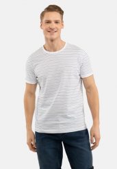 T-shirt w paski T-MUZZY. Białe t-shirty męskie Volcano, m, z aplikacjami, z bawełny, bez kołnierzyka, bez ramiączek. Za 69.99 zł.