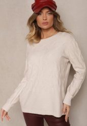 Jasnobeżowy Sweter z Wiskozą Bawełną i Tłoczonym Wzorem Zeiatha. Brązowe swetry nierozpinane damskie Renee, l, bez wzorów, z bawełny, casualowe, bez kołnierzyka, bez ramiączek. Za 79.99 zł.