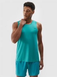 4F Tank top do biegania szybkoschnący męski - mięta L. Niebieskie koszulki sportowe męskie 4F, l, bez wzorów, z dzianiny, bez ramiączek, do biegania. W wyprzedaży za 49.99 zł.