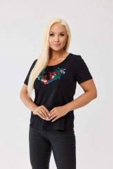 Czarna bawełniana bluzka z haftem kwiatowym OVERSIZE PLUS SIZE WIOSNA LATO. Czarne bluzki damskie Moda Size Plus Iwanek, l, z aplikacjami, z bawełny, biznesowe, bez kołnierzyka, plus size, bez ramiączek. Za 129.90 zł.
