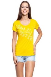 MUSTANG T SHIRT DAMSKI Alexia C Print 1009390 9046. Żółte t-shirty damskie Mustang, s, bez wzorów, bez kołnierzyka, bez ramiączek. W wyprzedaży za 39.99 zł.