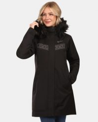 Płaszcz damski Kilpi PERU-W. Czarne płaszcze damskie Kilpi, na zimę, m, bez wzorów, z materiału, eleganckie, bez kołnierzyka, z kapturem. Za 525.33 zł.