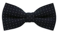 Granatowa Bawełniana Elegancka Mucha -EM Men's Accessories- Męska, w Białe Groszki, Kropki. Niebieskie krawaty i muchy Em men's accessories, bez wzorów, z bawełny, eleganckie. Za 59.99 zł.
