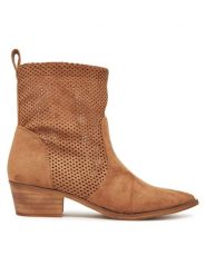 DeeZee Botki 3523-5 Brązowy. Brązowe botki damskie DeeZee, bez wzorów, z materiału, bez obcasa, na słupku, bez zapięcia. Za 169.99 zł.