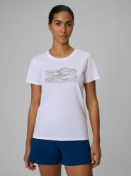 4F T-shirt regular z nadrukiem damski - biały XS. Białe t-shirty damskie 4F, xs, bez wzorów, z bawełny, bez kołnierzyka, bez ramiączek. Za 59.99 zł.