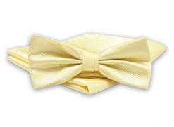 Żółta Mucha Męska, w Drobny Prążek, z Taką Samą Poszetką, Jednokolorowa, Kanarkowa -ALTIES. Żółte krawaty i muchy Alties, bez wzorów, eleganckie. Za 54.00 zł.