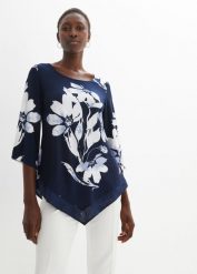 Tunika shirtowa w roślinny wzór. Niebieskie tuniki damskie bonprix, bez wzorów, eleganckie, bez ramiączek. Za 124.99 zł.