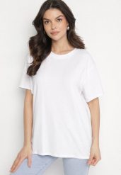 Biały T-shirt z Bawełny w Klasycznym Stylu Tulseli. Białe t-shirty damskie Born2be, uniwersalny, bez wzorów, z bawełny, klasyczne, bez kołnierzyka, bez ramiączek. Za 44.99 zł.