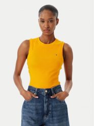 Tommy Hilfiger Top WW0WW47806 Pomarańczowy Slim Fit. Brązowe topy damskie Tommy Hilfiger, l, bez wzorów, z bawełny, bez kołnierzyka, bez ramiączek. Za 129.99 zł.