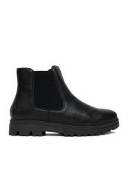 Rieker Botki CEO-43072-00 Czarny. Czarne botki damskie Rieker, bez wzorów, ze skóry, bez obcasa, na płaskiej podeszwie, bez zapięcia. Za 369.99 zł.