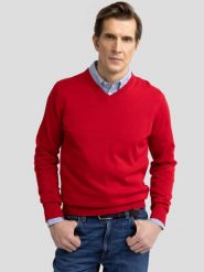Sweter męski bawełniany z dekoltem v-neck czerwony Vassic 603. Czerwone swetry męskie BIG STAR, l, bez wzorów, z bawełny, klasyczne, bez kołnierzyka, bez ramiączek. W wyprzedaży za 99.99 zł.