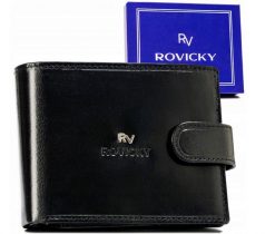 Portfel skórzany Rovicky RV-7870-9-BCA czarny. Czarne portfele męskie ROVICKY, bez wzorów, ze skóry. Za 70.00 zł.