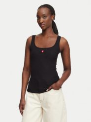 HUGO Top Heart 50566824 Czarny Regular Fit. Czarne topy damskie Hugo, xxl, bez wzorów, bez kołnierzyka, bez ramiączek. Za 169.99 zł.