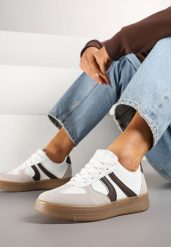 Biało-Brązowe Sneakersy Klasyczne Tenisówki Setinora. Białe trampki i tenisówki damskie Renee, bez wzorów, z jeansu, bez zapięcia. Za 79.99 zł.