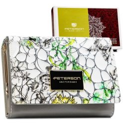 Zielony portfel damski ze skóry naturalnej z systemem RFID ozdobiony kwiatowym wzorem PTN PH30-LFL Peterson. Zielone portfele damskie Peterson, ze skóry. Za 89.99 zł.