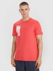 4F T-shirt regular z nadrukiem męski - czerwony XL. Czerwone t-shirty męskie 4F, m, bez wzorów, z bawełny, bez kołnierzyka, bez ramiączek. Za 59.99 zł.