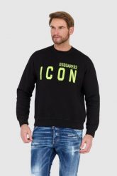 DSQUARED2 Czarna bluza męska z dużym neonowym logo icon, Rozmiar XXL. Czarne bluzy męskie Dsquared2, l, bez wzorów, bez ramiączek, bez kaptura. W wyprzedaży za 999.99 zł.