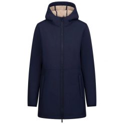 Kurtka Soft Shell Damska Sine. Niebieskie kurtki sportowe damskie Trespass, l, bez wzorów, z futra, bez ramiączek, z kapturem, trekkingowe. Za 402.99 zł.