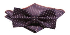 Męska Mucha z Poszetką w Zestawie - Alties - Groszki na Granatowym Tle. Niebieskie krawaty i muchy Alties, bez wzorów, eleganckie. Za 54.00 zł.